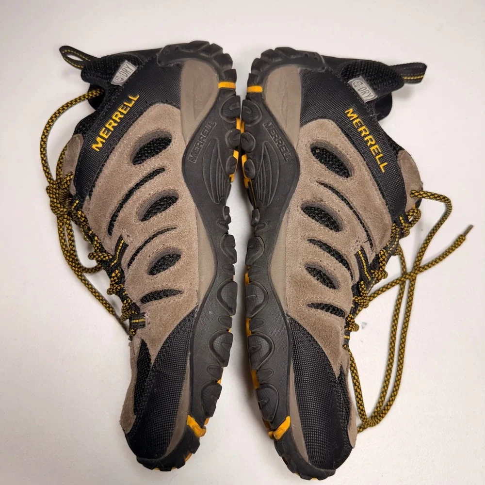 Merrell Mens Boulder Old Gold Hiking Shoes Waterproof Trail Sneakers Size 8.5